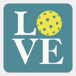 "LOVE" Pickleball Turkoois Blauw Vierkante Sticker