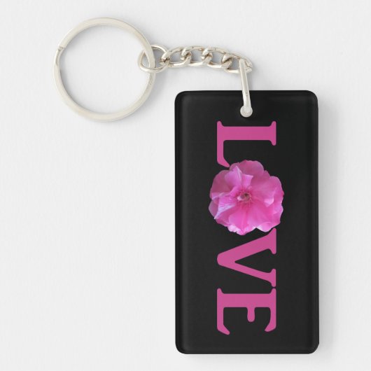 Love Pink Flower Sleutelhanger (Voorkant)