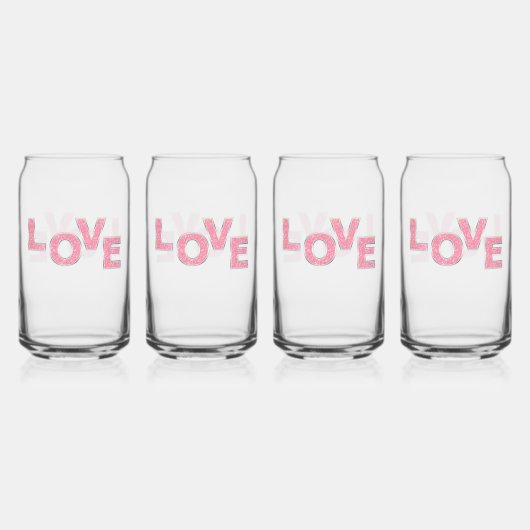 Love Pink Glitter Blikvorm Glas (Achterkant)