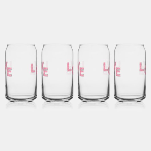 Love Pink Glitter Blikvorm Glas (Rechts)