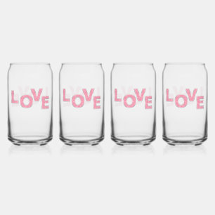 Love Pink Glitter Blikvorm Glas
