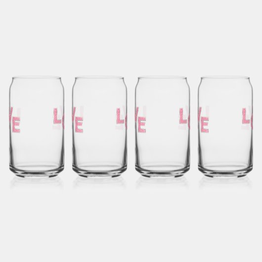 Love Pink Glitter Blikvorm Glas (Links)