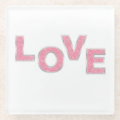 Love Pink Glitter Glazen Onderzetter (Voorkant)