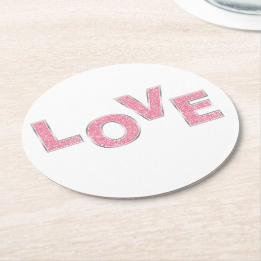 Love Pink Glitter Ronde Kartonnen Onderzetter (Gebogen)