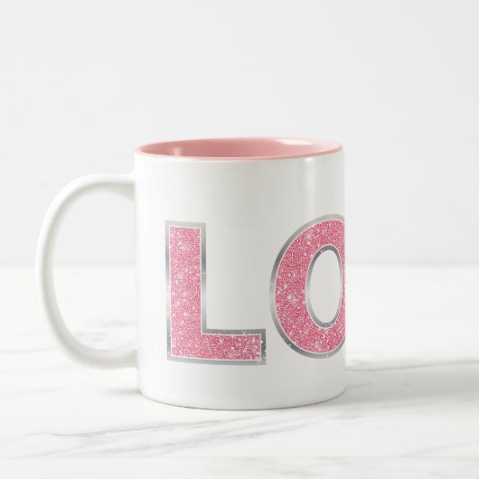 Love Pink Glitter Tweekleurige Koffiemok (Links)