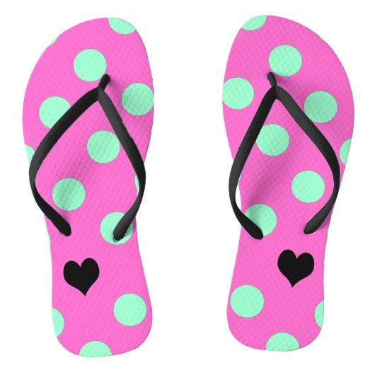 Love Pink & Mint Polka Dot Vrijgezellenfeest Party Teenslippers (Voetbed)