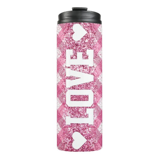 Love Pink Plaid Thermosbeker (Voorkant)