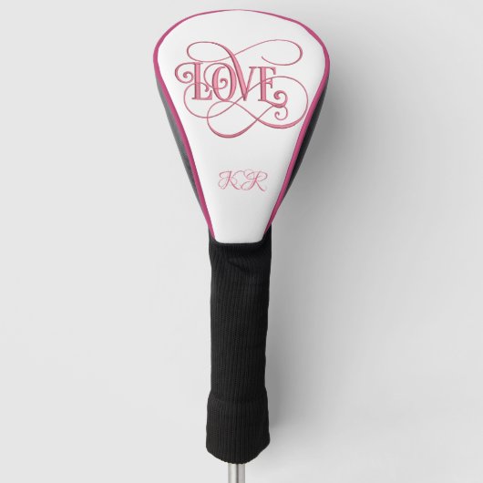 Love Pink Romantic Swirly Monogrammed Golfheadcover (Voorkant)