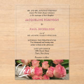 Love Pink Roses Bruid en bruidegom Clear Acryl Uitnodigingen (Voorkant)