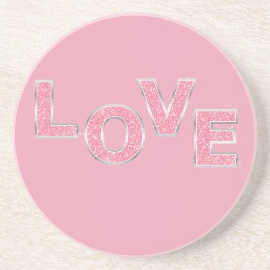 Love Pink Silver Glitter Zandsteen Onderzetter (Voorkant)