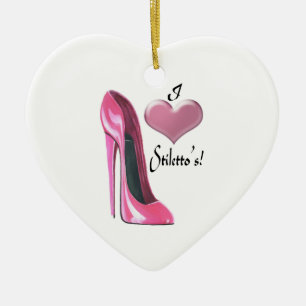 Love Pink Stiletto Shoe and 3D Heart Ornament