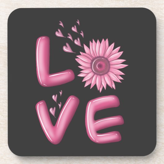Love Pink Sunflower Bier Onderzetter (Voorkant)