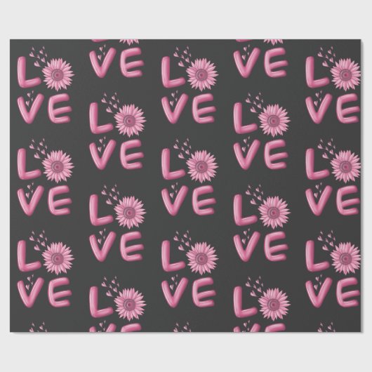 Love Pink Sunflower Cadeaupapier (Vlak)