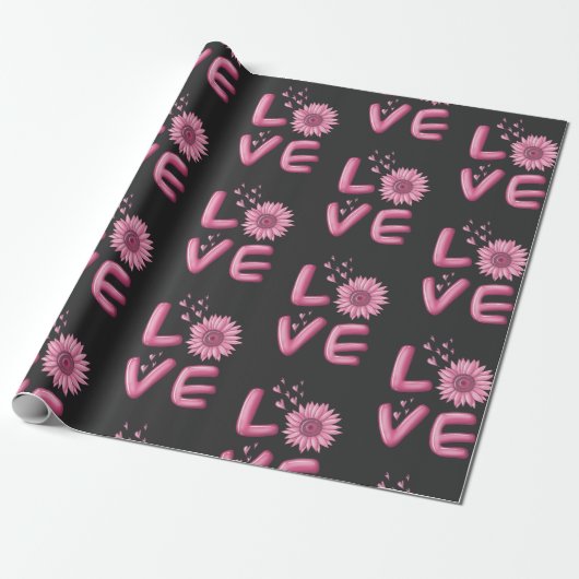 Love Pink Sunflower Cadeaupapier (Uitgerold)