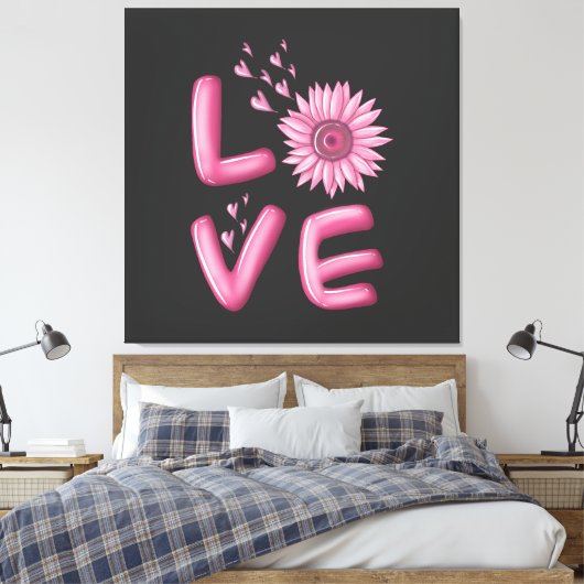 Love Pink Sunflower Canvas Afdruk (Insitu (Slaapkamer))