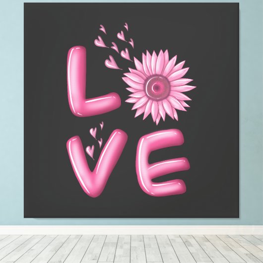 Love Pink Sunflower Canvas Afdruk (Insitu (Houten vloer))