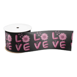 Love Pink Sunflower Satijnen Lint