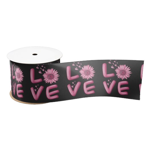 Love Pink Sunflower Satijnen Lint (Spoel)