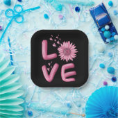 Love Pink Sunflower Square Papieren Bordje (Feest)