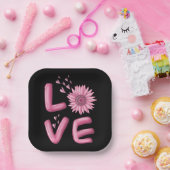 Love Pink Sunflower Square Papieren Bordje (Feest)