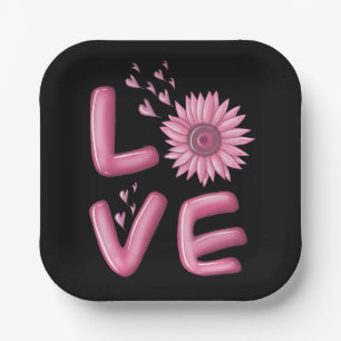 Love Pink Sunflower Square Papieren Bordje
