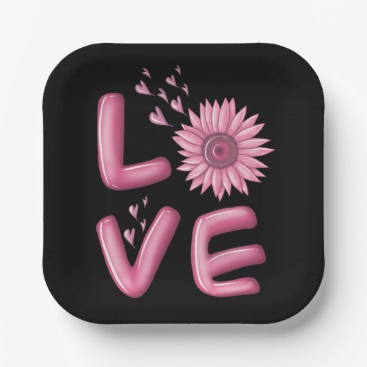 Love Pink Sunflower Square Papieren Bordje (Voorkant)