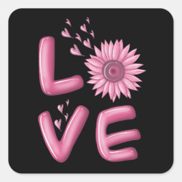 Love Pink Sunflower Vierkante Sticker