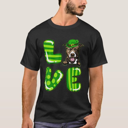 Love Pitbull Lucky Clover Shamrock St Patrick's Da T-shirt (Voorkant)