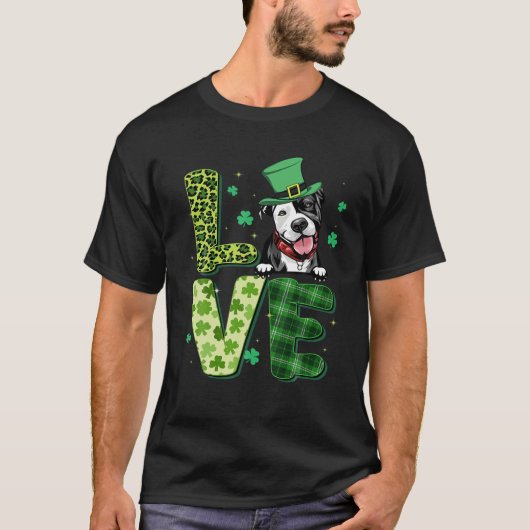 Love Pitbull Shamrock Leopard Play Happy St Patri T-shirt (Voorkant)