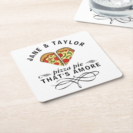 Love Pizza Add Names Kartonnen Onderzetters (Schuin)