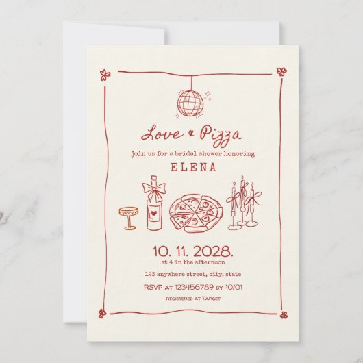 Love & Pizza Hand getekend rood Vrijgezellenfeest Kaart (Voorkant)