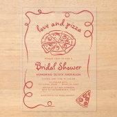 Love & Pizza Italiaans Hand getekend rood Vrijgeze Acryl Uitnodigingen (Voorkant)