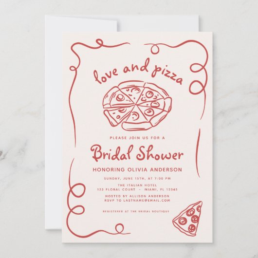 Love & Pizza Italiaans Hand getekend rood Vrijgeze Kaart (Voorkant)