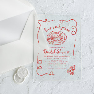 Love & Pizza Italiaanse Handgetekende Rode Bruidsd Acryl Uitnodigingen