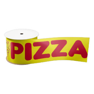 Love Pizza Red en Yellow Hearts Junk Food Satijnen Lint