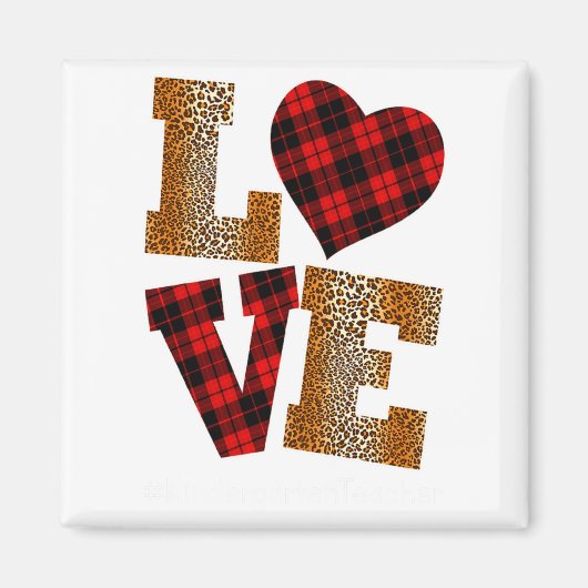 Love Plaid Red Leopard Kindergarten Teacher Valent Magneet (Voorkant)
