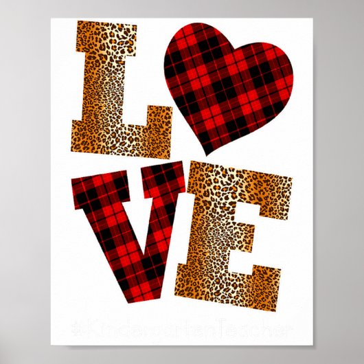 Love Plaid Red Leopard Kindergarten Teacher Valent Poster (Voorkant)