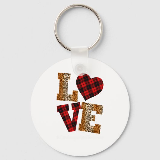 Love Plaid Red Leopard Kindergarten Teacher Valent Sleutelhanger (Voorkant)