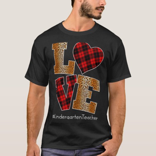 Love Plaid Red Leopard Kindergarten Teacher Valent T-shirt (Voorkant)