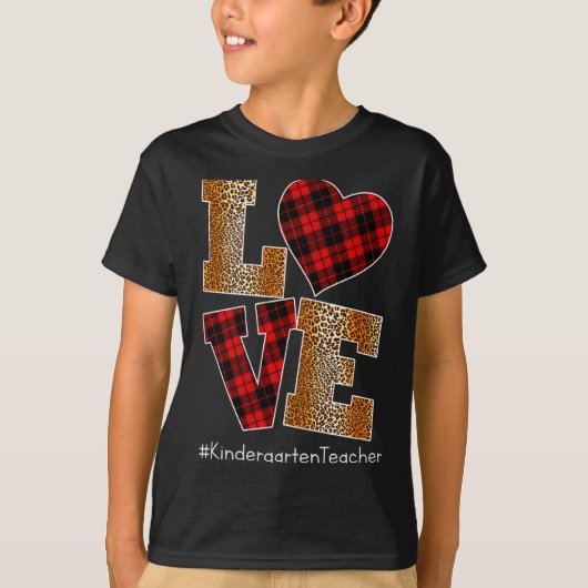 Love Plaid Red Leopard Kindergarten Teacher Valent T-shirt (Voorkant)