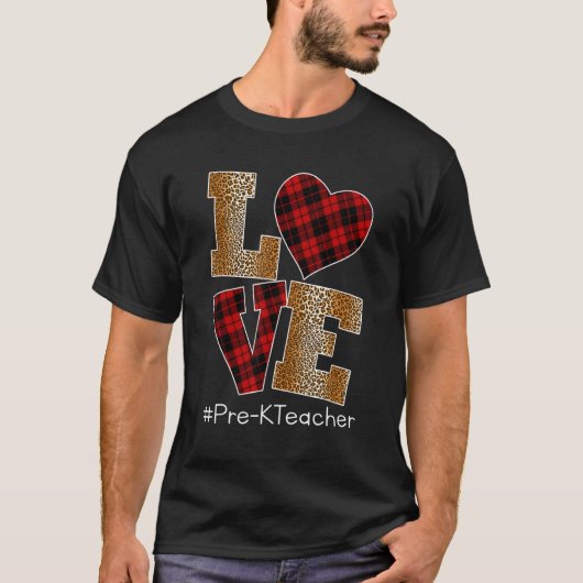LOVE Plaid Red Leopard Pre-k Teacher Valentines Da T-shirt (Voorkant)