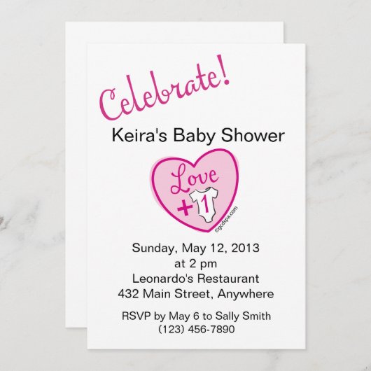 Love Plus One Baby shower Invitation Kaart (Voorkant / Achterkant)