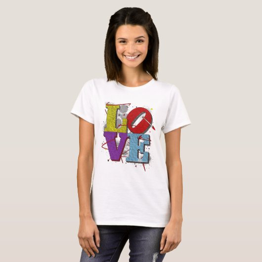 LOVE Pop Art – Retro Valentine’s T-Shirt (Voorkant volledig)