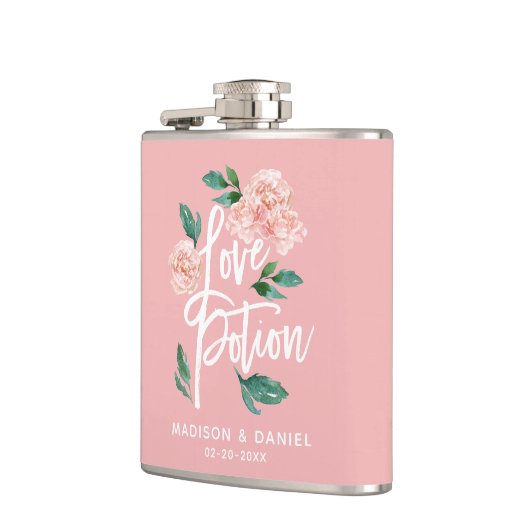 Love Potion Blush Pink Floral Personalized Heupfles (Links)