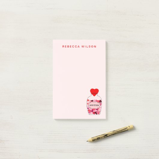 Love Potion Bottle Gepersonaliseerde Valentijn Roz Post-it® Notes (Op bureau)