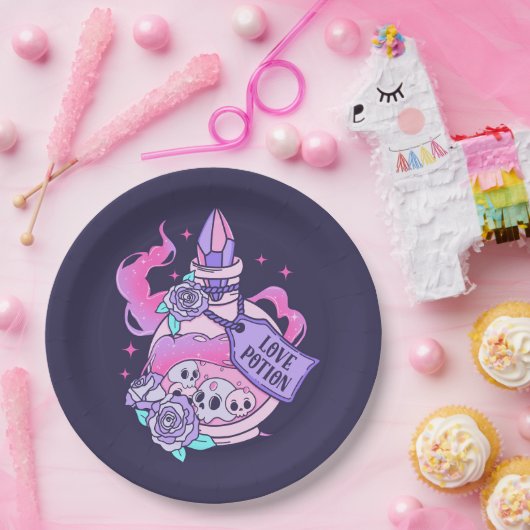 Love Potion Schattige Roze Halloween Potion Fles Papieren Bordje (Feest)