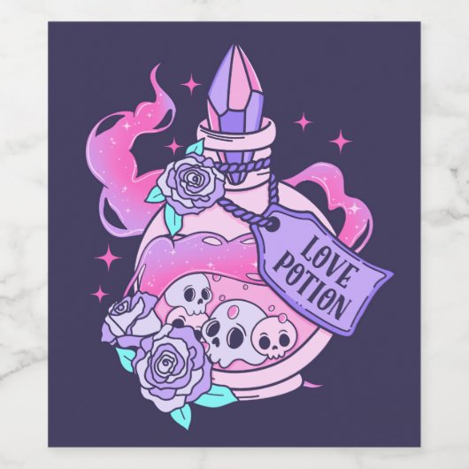 Love Potion Schattige Roze Halloween Potion Fles Wijn Etiket (Enkel label)