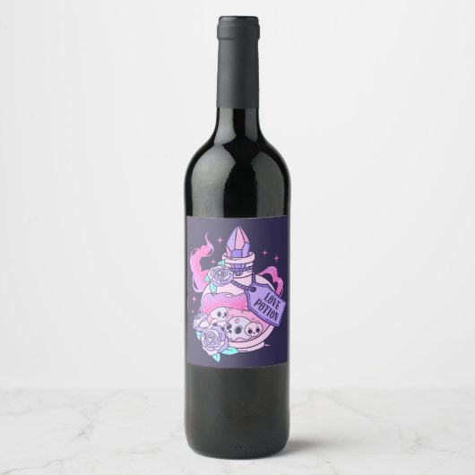 Love Potion Schattige Roze Halloween Potion Fles Wijn Etiket (Voorkant)