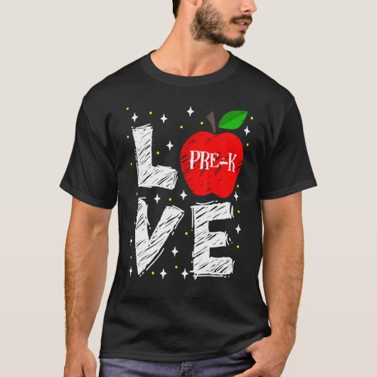 Love Pre K Apple Terug naar school leraar T-shirt (Voorkant)