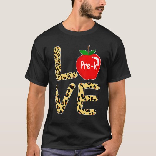 Love Pre K Leopard Terug naar school leraar studen T-shirt (Voorkant)